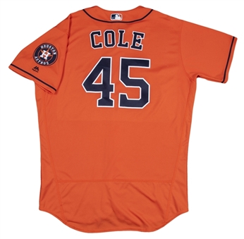 2018 Gerrit Cole Game Used Houston Astros #45 Alternate Jersey Used on 4/13/18 - 1st Pitcher In MLB History To Record 14 Strikeouts On 93 Pitches Or Less! (MLB Authenticated)